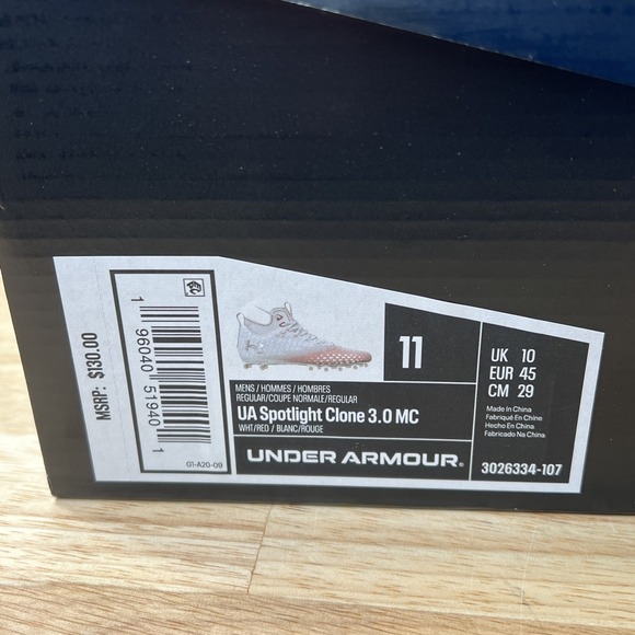 Under Armour Men's 11 Spotlight Clone 3.0 MC Football Cleats 3026334-107 WHT/RED - Picture 12 of 12